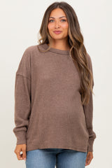 Mocha Brushed Ribbed Knit Maternity Pullover