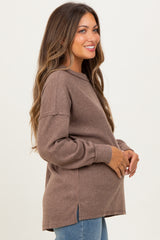 Mocha Brushed Ribbed Knit Maternity Pullover