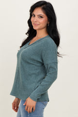Ash Jade Ribbed V-Neck Long Sleeve Top