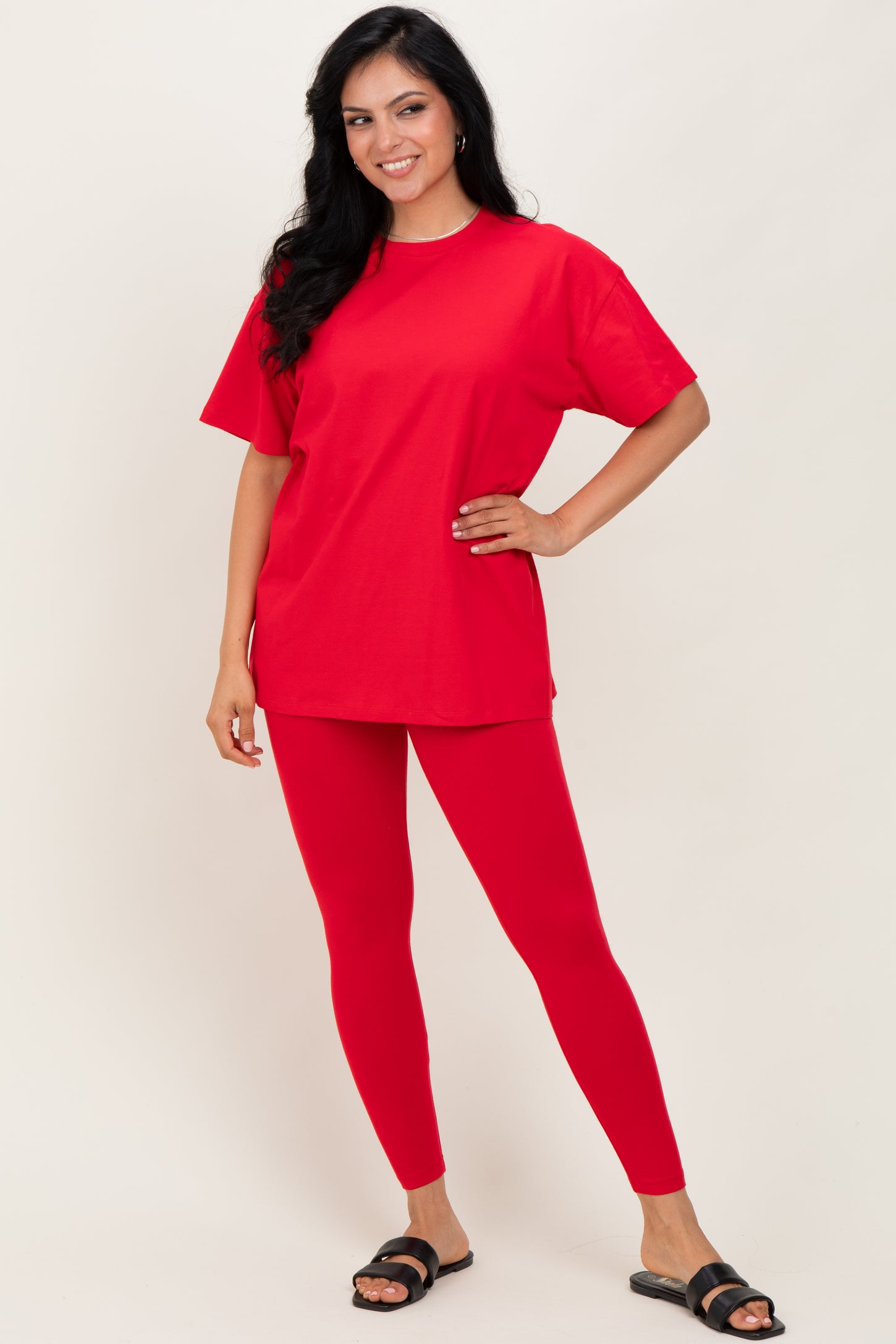 Red Oversized Crewneck Short Sleeve and Legging Set