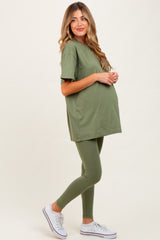 Light Olive Oversized Crewneck Short Sleeve and Legging Maternity Set