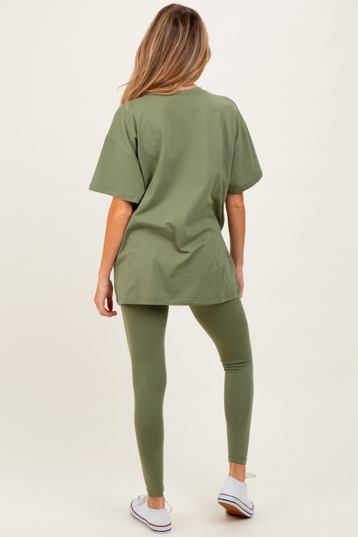 Light Olive Oversized Crewneck Short Sleeve and Legging Maternity Set