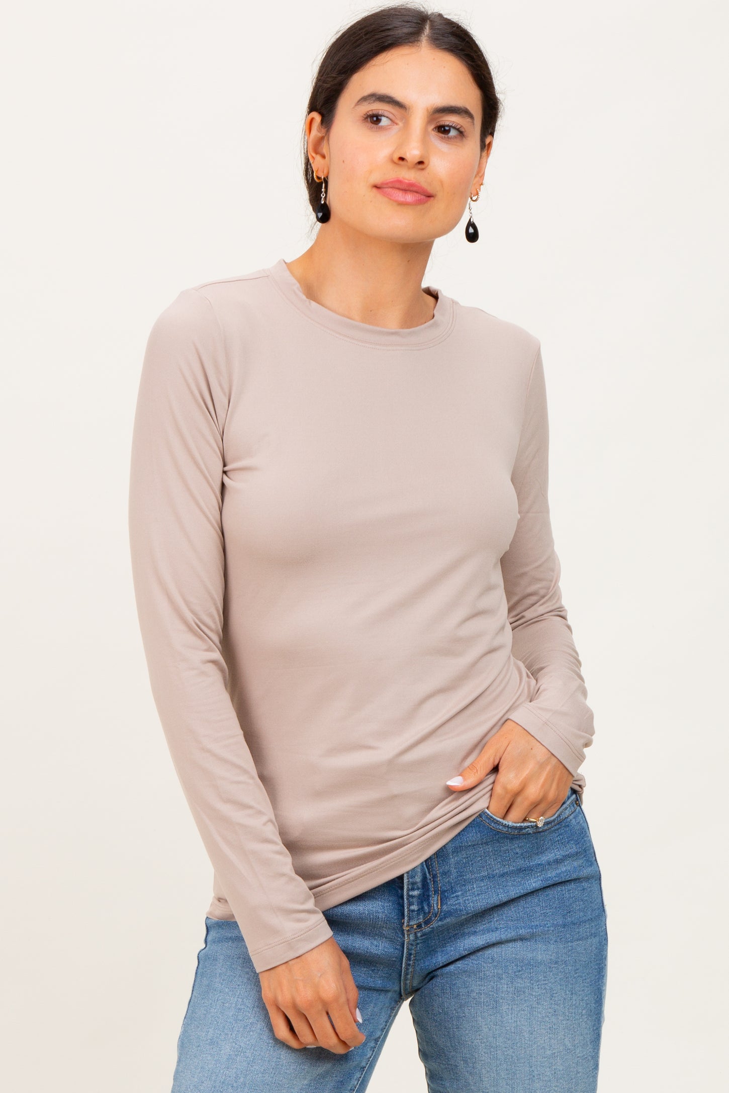 Light Mocha Basic Long Sleeve Maternity Top