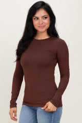 Brown Basic Long Sleeve Top
