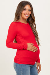 Red Basic Long Sleeve Maternity Top