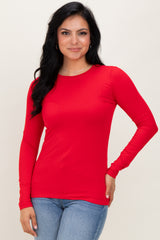 Red Basic Long Sleeve Maternity Top