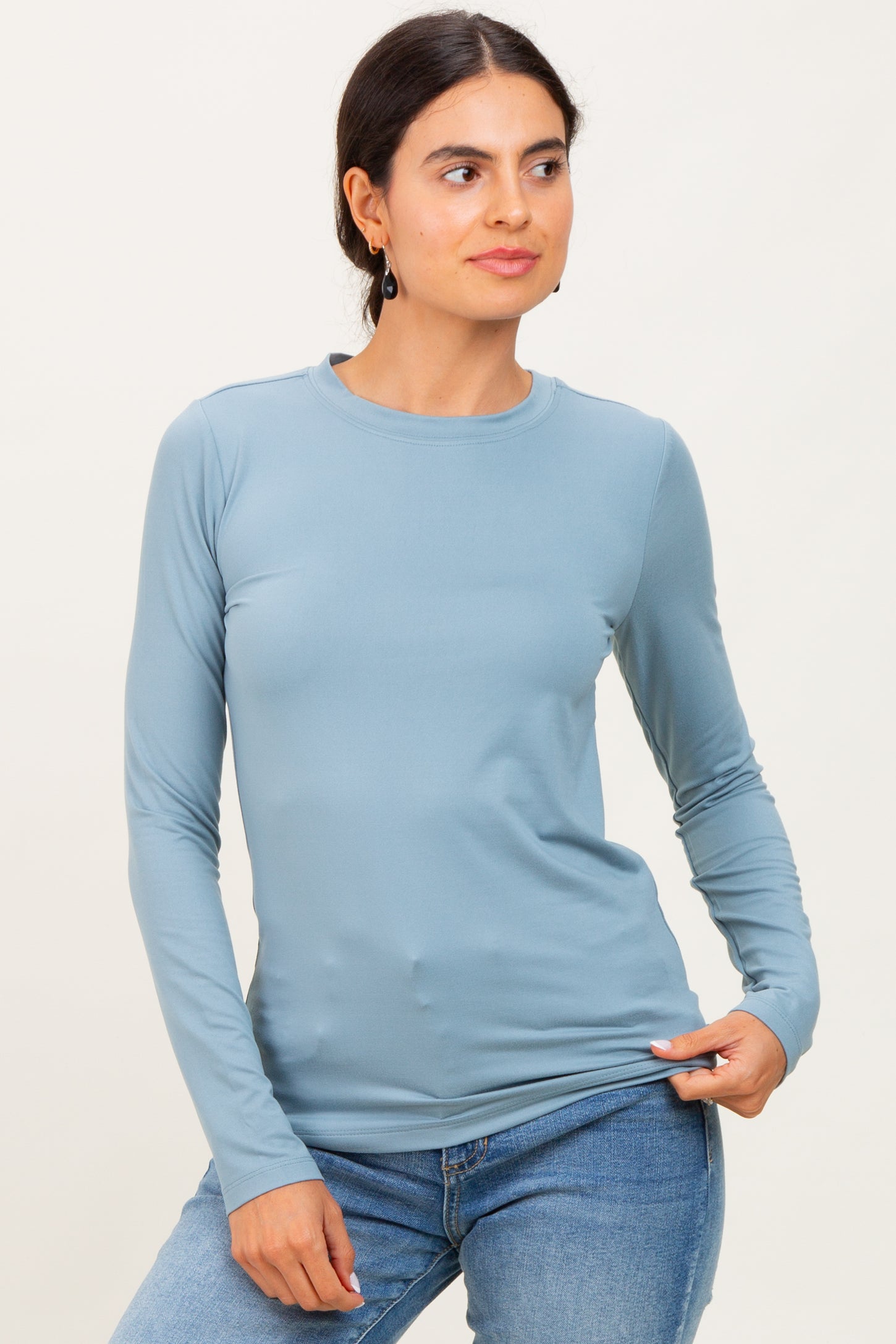 Blue Grey Basic Long Sleeve Maternity Top