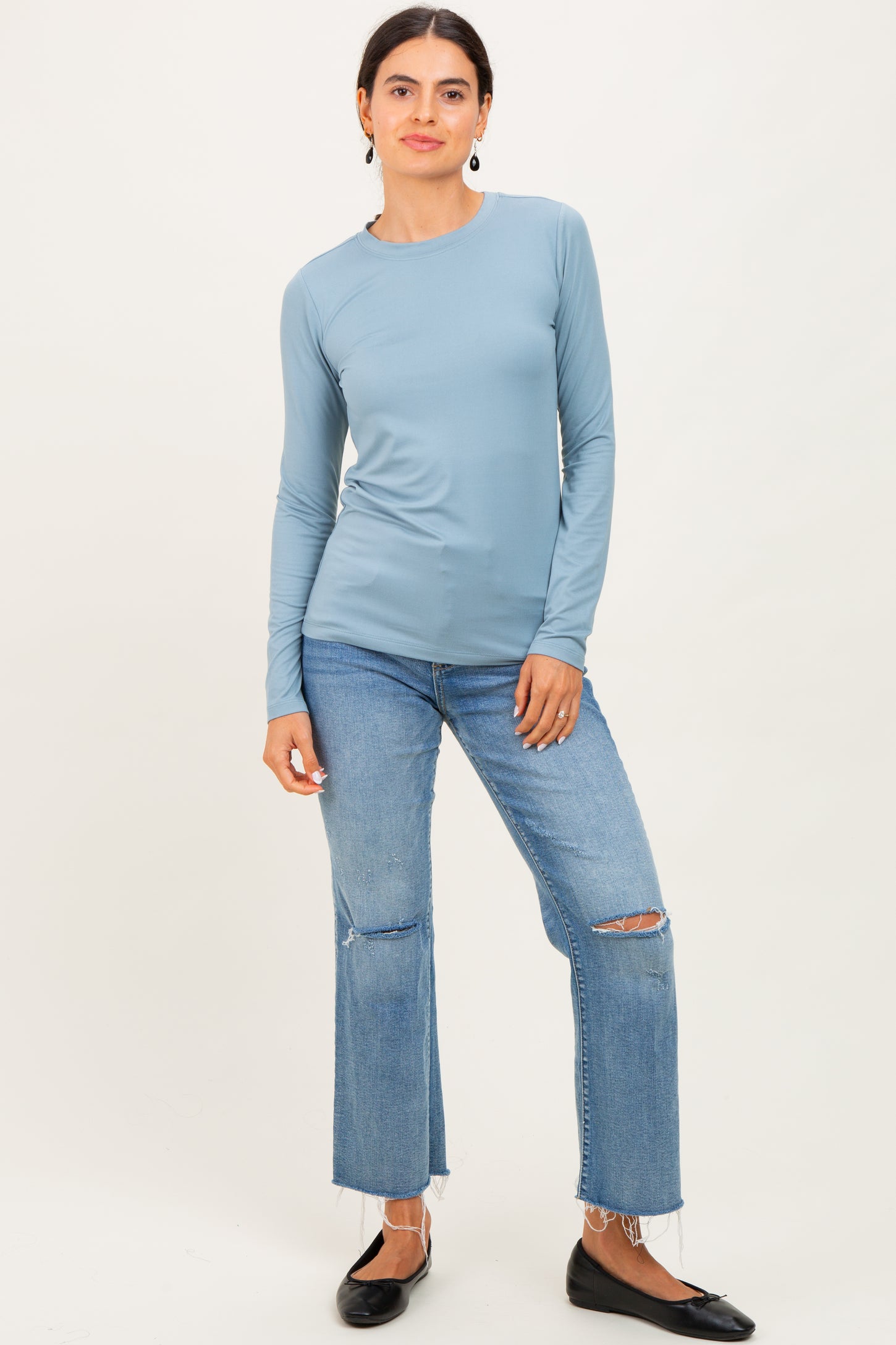 Blue Grey  Basic Long Sleeve Top