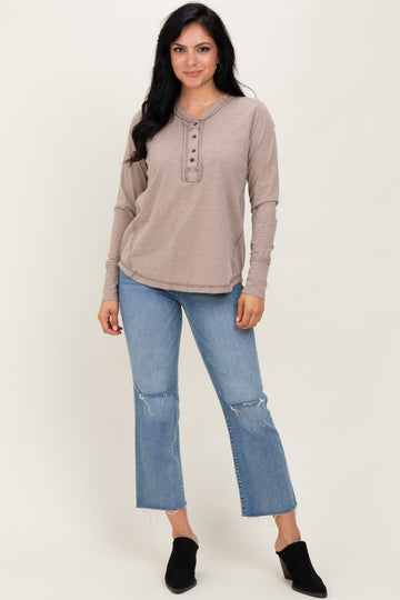 Heather Mocha Long Sleeve Exposed Seam Top
