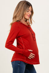 Rust Long Sleeve Exposed Seam Maternity Top