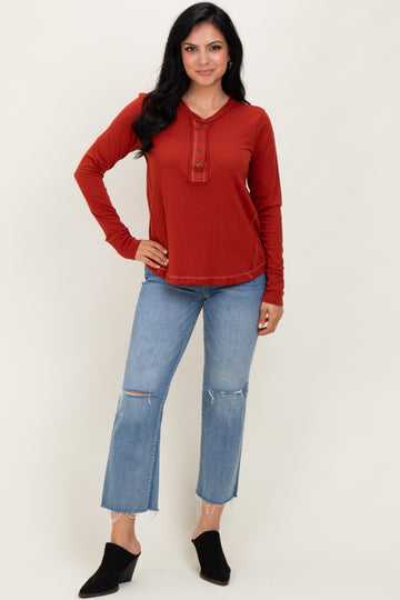 RustLong Sleeve Exposed Seam Top