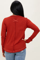 RustLong Sleeve Exposed Seam Top
