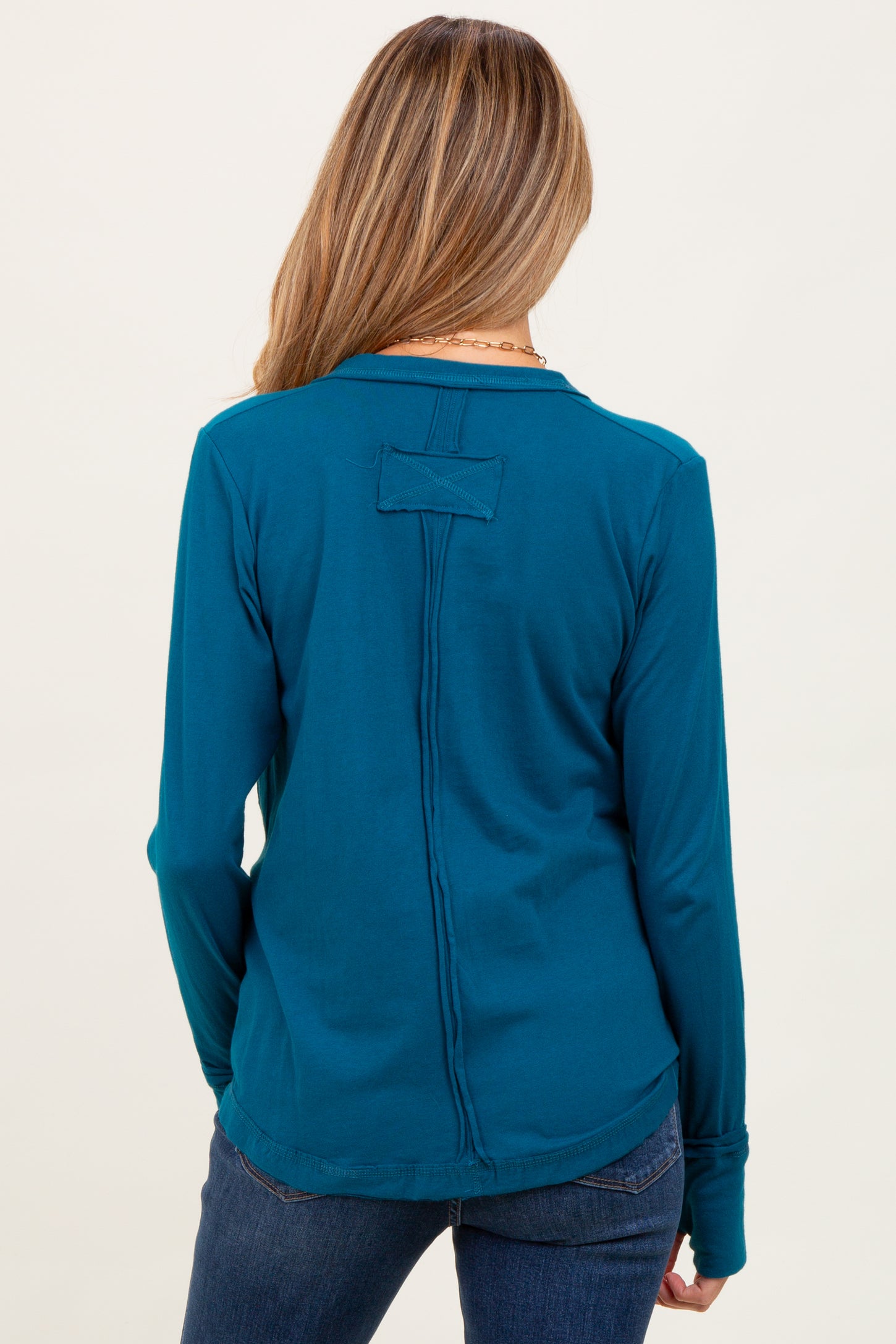 Teal Long Sleeve Exposed Seam Maternity Top
