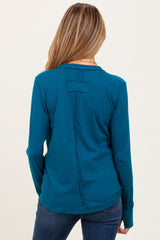 Teal Long Sleeve Exposed Seam Maternity Top