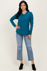 Teal Long Sleeve Exposed Seam Top