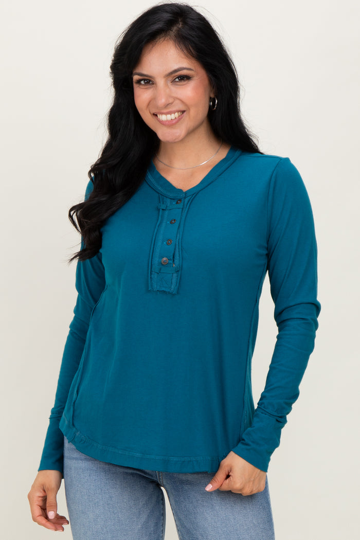 Teal Long Sleeve Exposed Seam Maternity Top