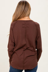 Brown Exposed Seam Long Sleeve Maternity Top