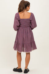 Cranberry Vintage Checked Plaid Square-Neck Maternity Dress