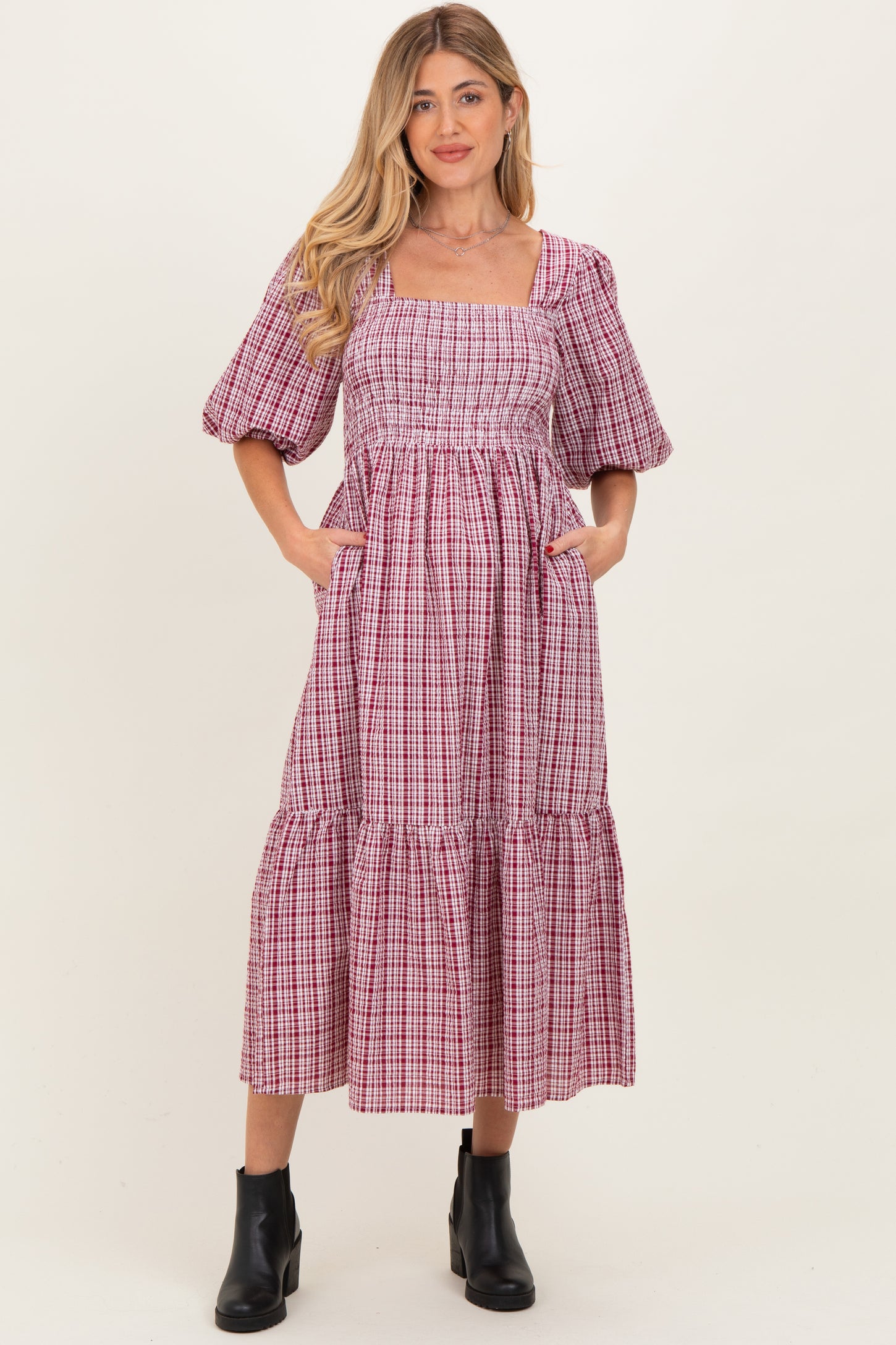 red plaid maternity dress Red Plaid Sleeveless Cotton Maternity Maxi Dress PinkBlush