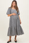 Black PlaidBubble Sleeve Maternity Dress