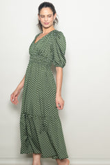 Green Polka Dots V Neck Flowy Dress