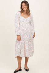 Cream Polka Dots Sweetheart Neck Maternity Midi Dress