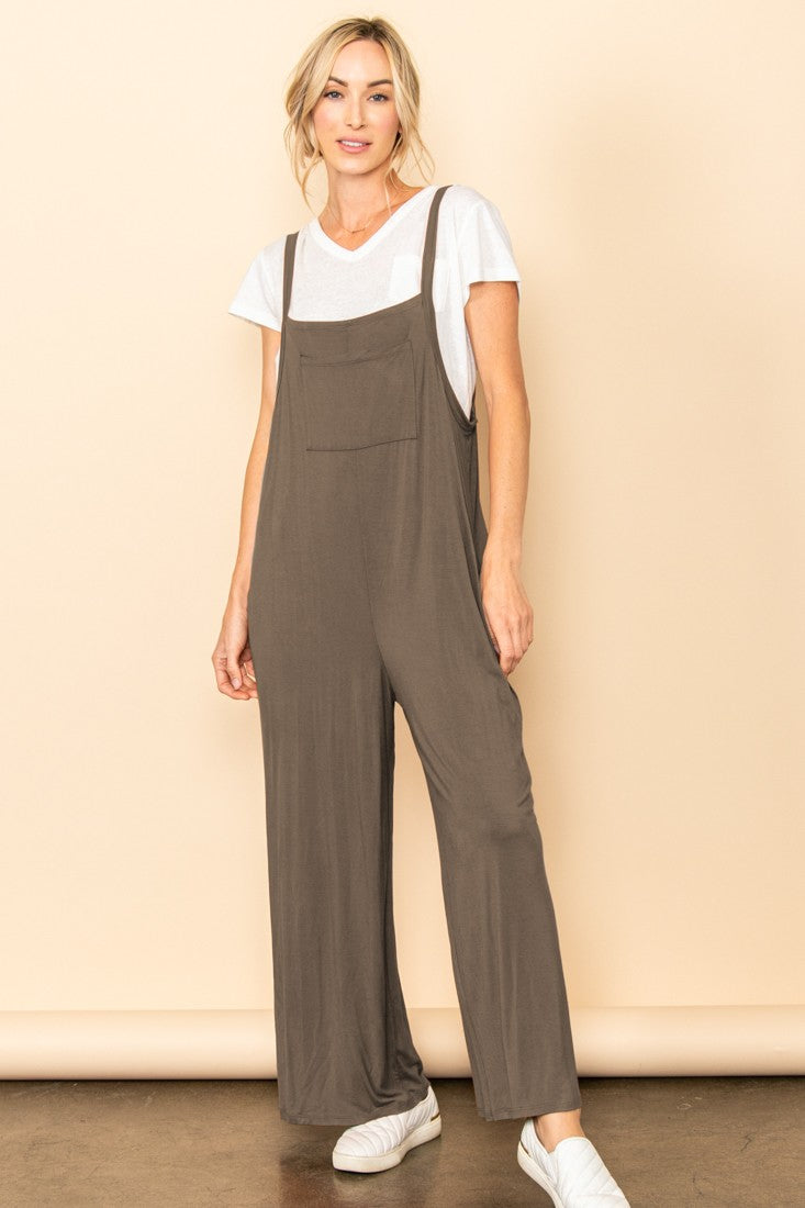 Mocha Sleeveless Pocketed Wide Leg Jumpsuit