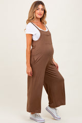Mocha Sleeveless Pocketed Wide Leg Maternity Jumpsuit