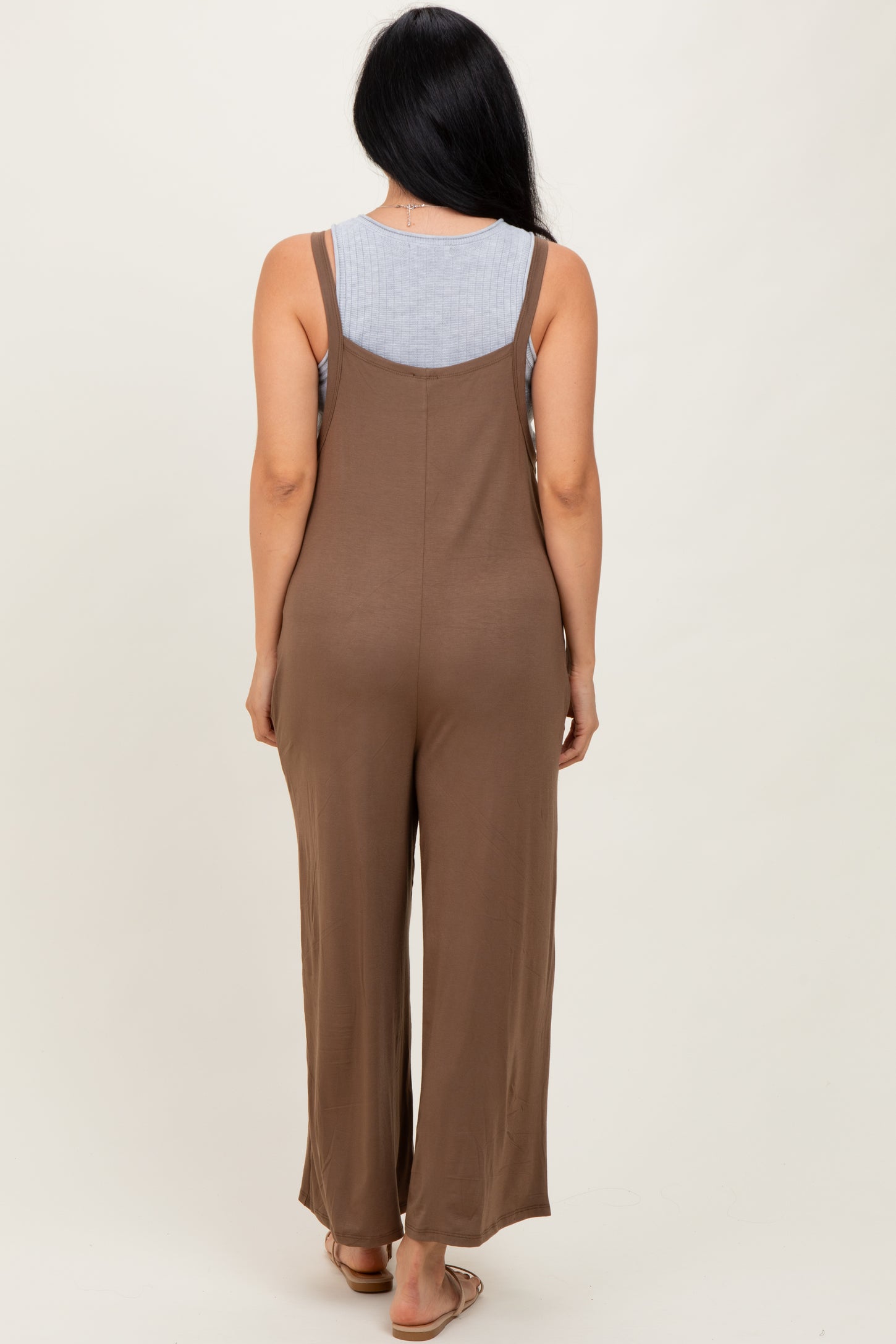Mocha Sleeveless Pocketed Wide Leg Jumpsuit