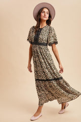 Black Rose Floral Lace Inset Button Up Maxi Dress