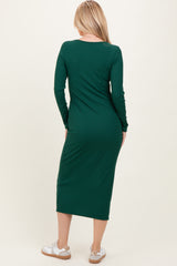 Hunter Green Scoop Neck Long Sleeve Midi Dress