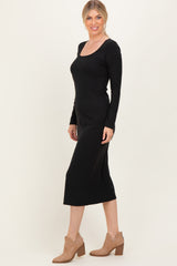 Black Scoop Neck Long Sleeve Midi Dress