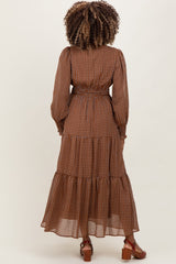 Mocha Printed Smocked Waist Tiered Maternity Maxi Dress