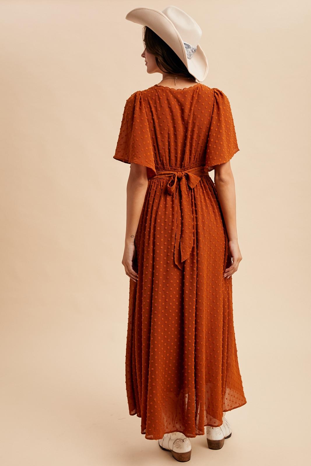 rust crochet dress Melissa Crochet Midi Dress in Rust