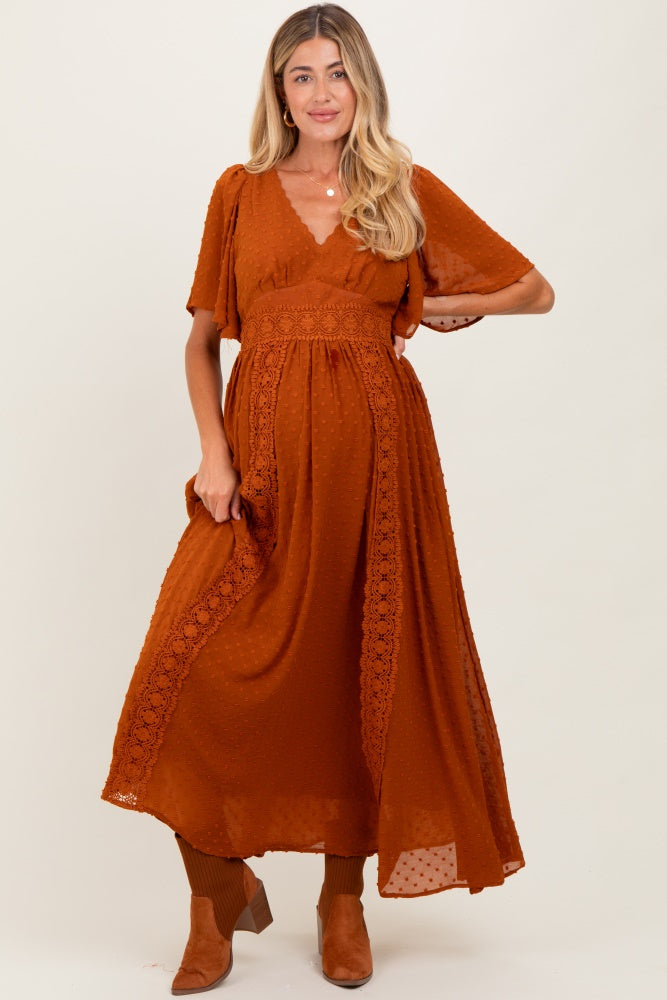 rust crochet dress Melissa Crochet Midi Dress in Rust
