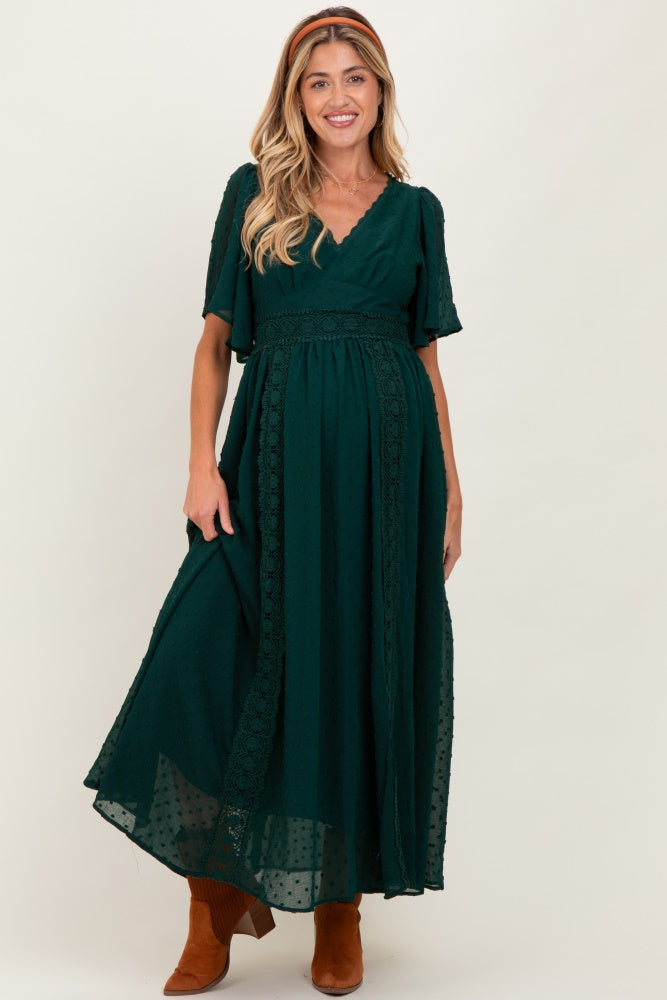 Forest Green Swiss Dot Crochet Lace Accent Maternity Maxi Dress PinkBlush Forest Green Swiss Dot Crochet Lace Accent Maternity Maxi Dress PinkBlush