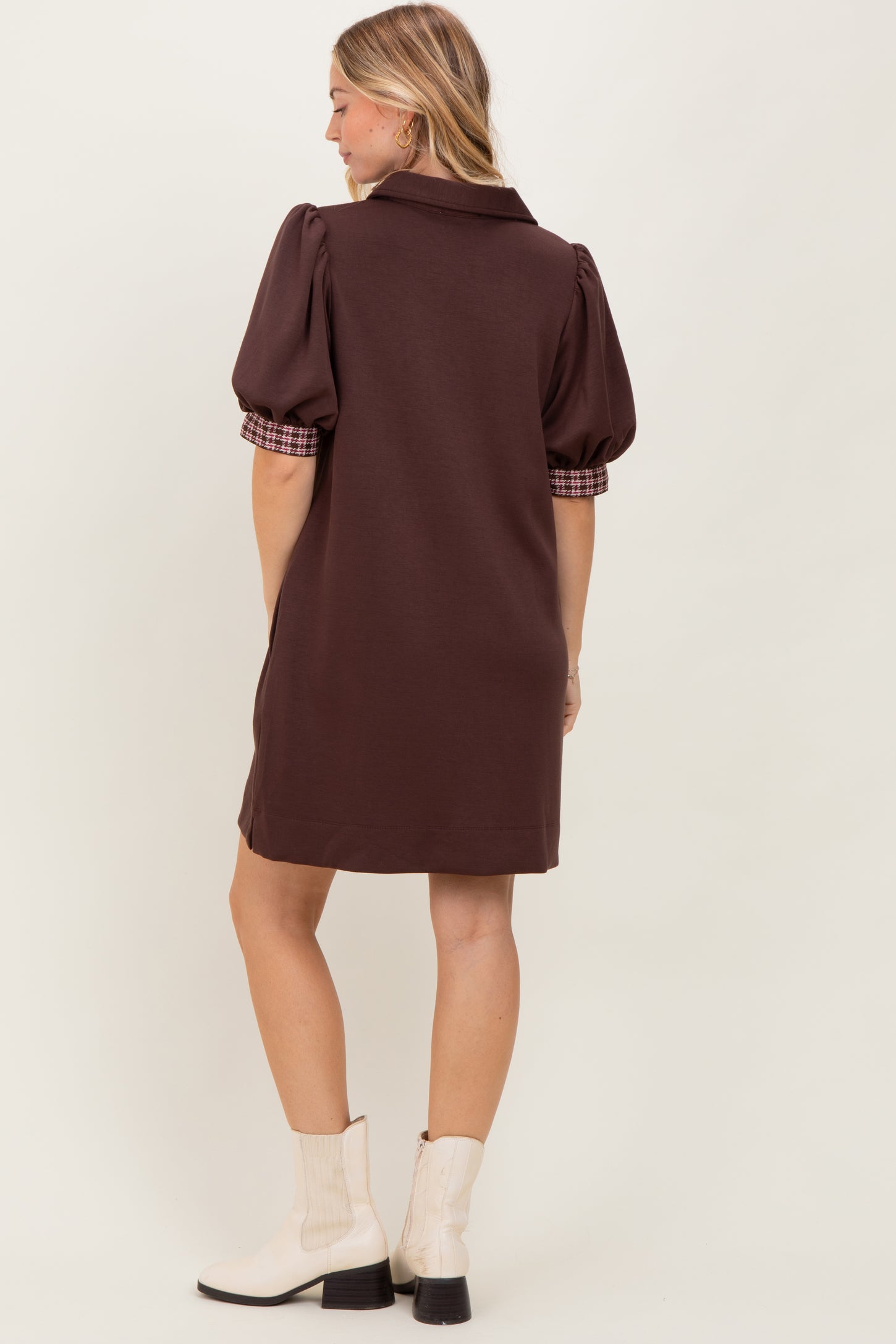 Brown Plaid Accent Puff Sleeve Mini Dress – PinkBlush Brown Plaid Accent Puff Sleeve Mini Dress – PinkBlush