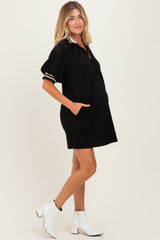 Black Half Zip Puff Sleeve Maternity Mini Dress