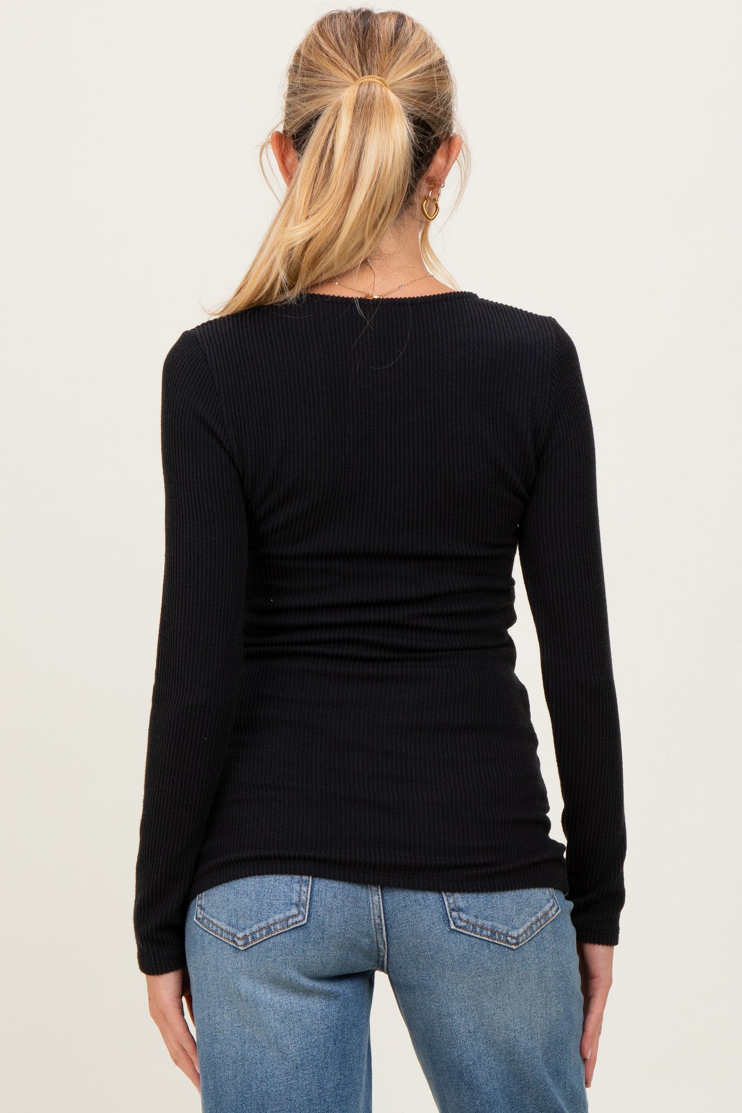 Black Sweetheart Ribbed Maternity Long Sleeve Top