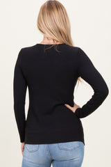 Black Sweetheart Ribbed Long Sleeve Top