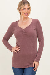 Mauve Sweetheart Ribbed Maternity Long Sleeve Top