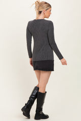 Charcoal Sweetheart Ribbed Long Sleeve Top