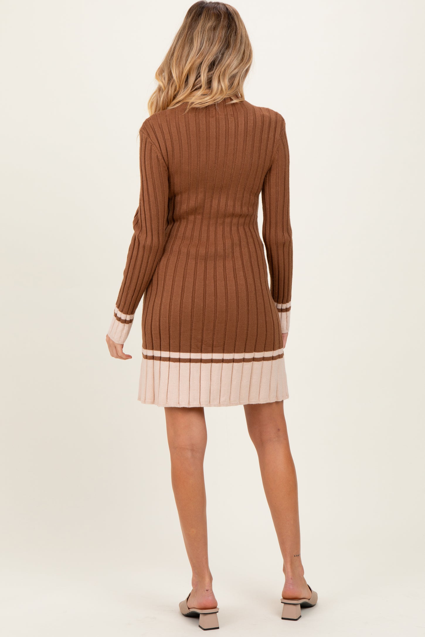 Mocha Ribbed Contrast Hem Maternity Sweater Dress