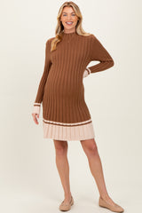 Mocha Ribbed Contrast Hem Maternity Sweater Dress