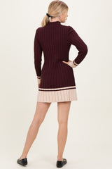 Burgundy Ribbed Contrast Hem Sweater Dress