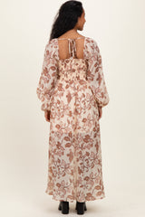 Cream Floral V-Neck Velvet Trim Maternity Maxi Dress
