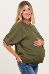 Olive Contrast Trim Short Sleeve Maternity Pullover