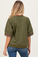 Olive Contrast Trim Short Sleeve Maternity Pullover