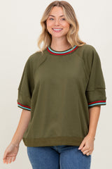 Olive Contrast Trim Short Sleeve Maternity Pullover