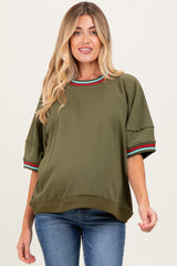 Olive Contrast Trim Short Sleeve Maternity Pullover